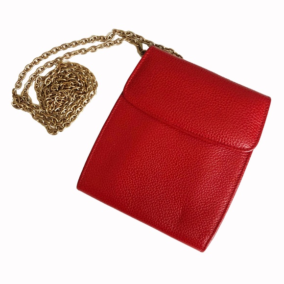 Vintage Coach Bag Wallet on Chain Belt Bag Red Caviar Leather Made in Italy HTF - Picture 1 of 10